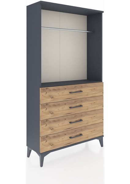 Arges Dolap Tek Raflı 4 Çekmeceli Tek Askılı 88X30X163 Antrasit-Çam fiyatları
