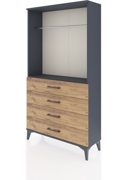 Arges Dolap Tek Raflı 4 Çekmeceli Tek Askılı 88X30X163 Antrasit-Çam modelleri