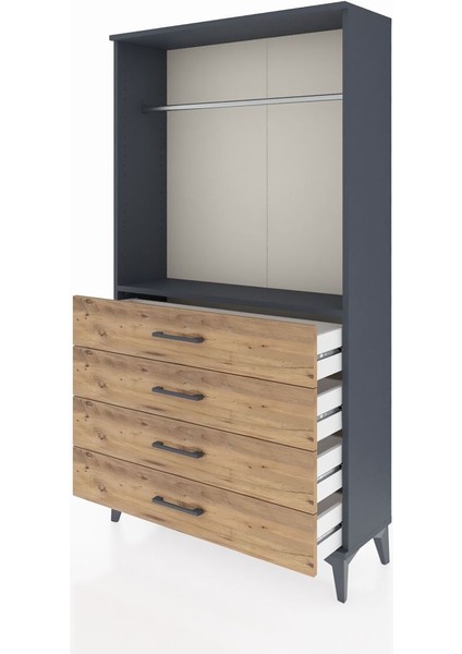 Arges Dolap Tek Raflı 4 Çekmeceli Tek Askılı 88X30X163 Antrasit-Çam fırsatları