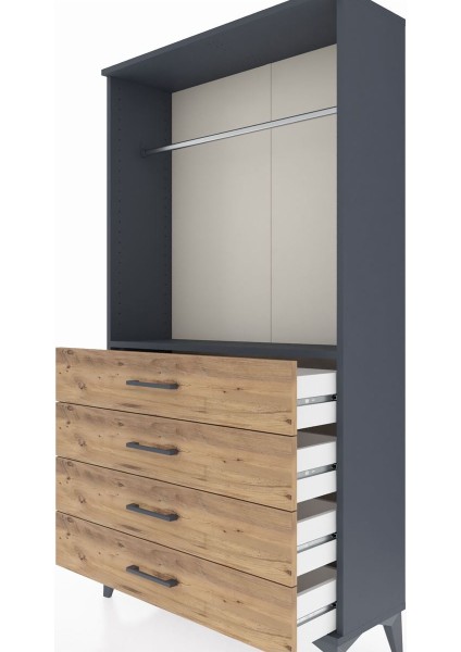 Arges Dolap Tek Raflı 4 Çekmeceli Tek Askılı 88X30X163 Antrasit-Çam indirimleri