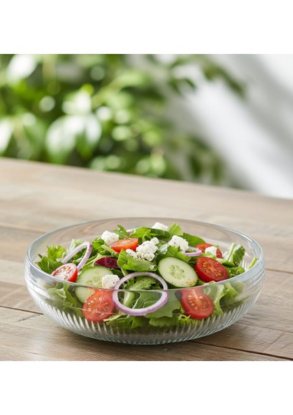 26 cm Büyük Boy Cam Salata ve Sunum Kasesi – Şık Desenli, Dayanıklı ve Yerli Üretim