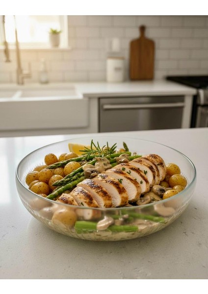 26 cm Büyük Boy Cam Salata ve Sunum Kasesi – Şık Desenli, Dayanıklı ve Yerli Üretim