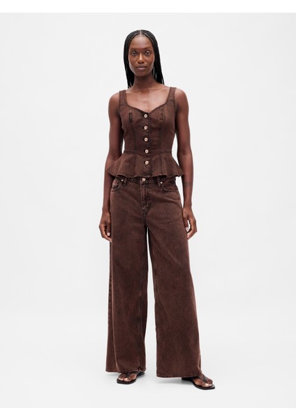 Kadın Kahverengi Mid Rise Ultrasoft Baggy Jean Pantolon