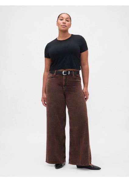 Kadın Kahverengi Mid Rise Ultrasoft Baggy Jean Pantolon fırsatları