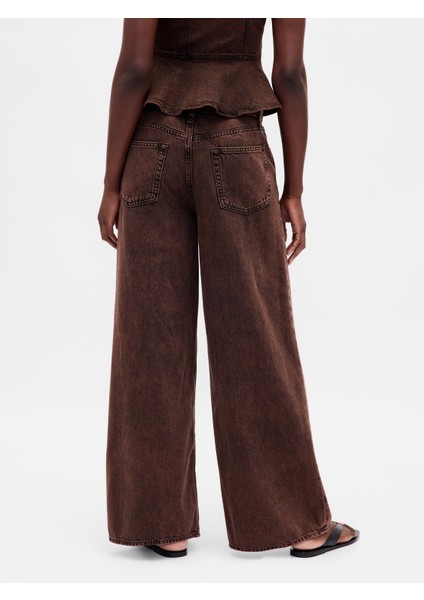 Kadın Kahverengi Mid Rise Ultrasoft Baggy Jean Pantolon indirimleri