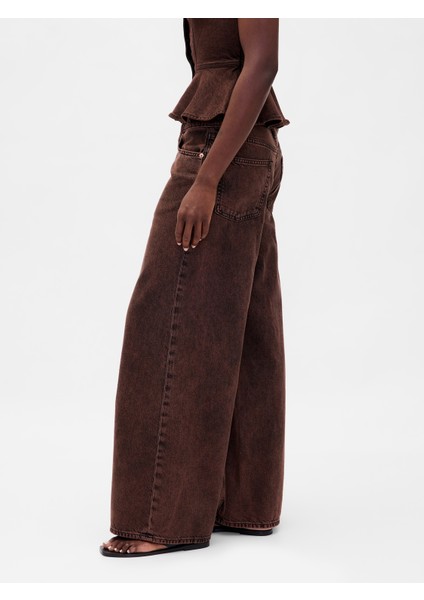 Kadın Kahverengi Mid Rise Ultrasoft Baggy Jean Pantolon