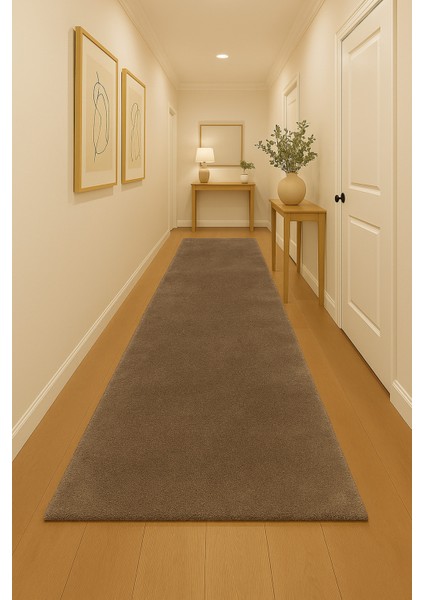 Yumuşak Dokulu Tüylü Makinede Yıkanabilir Kaymaz Taban Peluş Halı Kahverengi