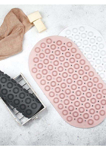 Oval Silikon Kaydırmaz Tabanlı Masajlı Banyo ve Duş Paspası, Gri Renk modelleri