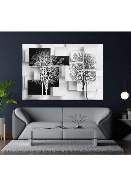 Kanvas Tablo Perspektif Ağaçlar Dekoratif Siyah Beyaz Kanvas Tablo 70 x 100
