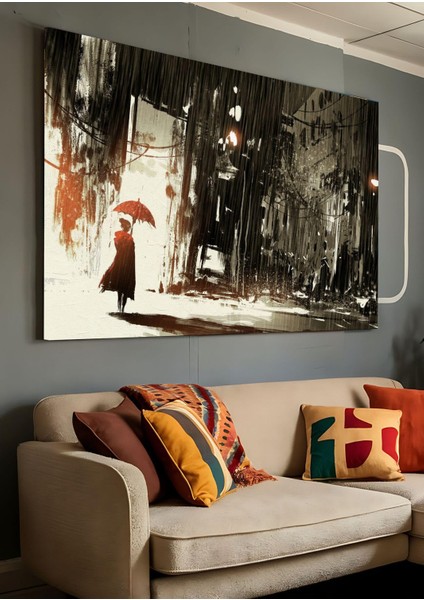 Kanvas Tablo Yağmurlu Gecede Yürüyüş Dekoratif Kanvas Tablo 70 x 100