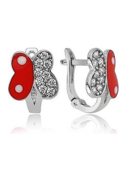 Gümüş Taşlı Kırmızı Kelebek Küpe