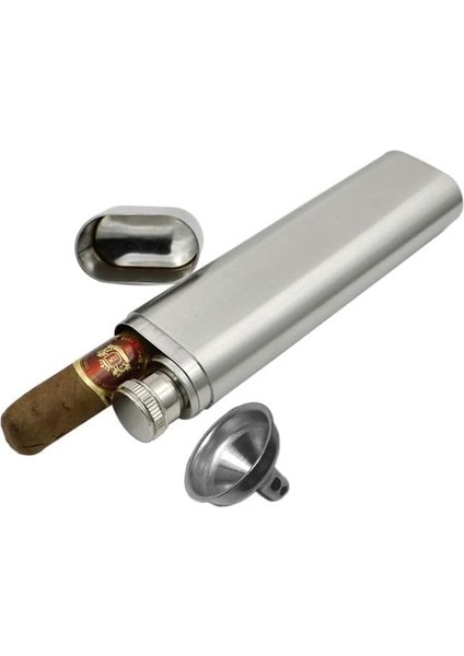 2 Oz Çelik Içki Mataralı ve Puro Kılıflı Tekli Şık Set Yılbaşı Hediyesi