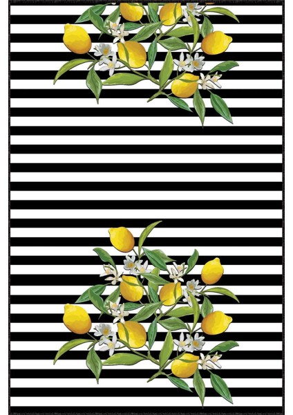 Kaydırmaz Tabanlı Makinede Yıkanabilir Mutfak Halısı Limon Çiçeği Desenli modelleri