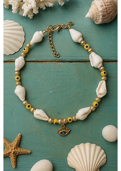 Doğal Deniz Kabuğu & Nazar Boncuklu Bileklik/halhal