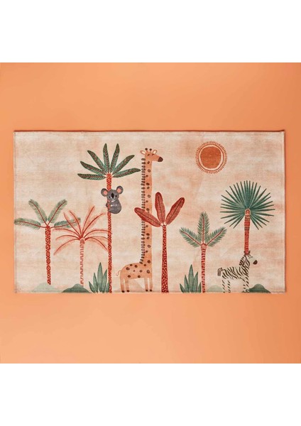 Kids Hayvan BASKILI%100 Kilim, Somon, 80X150 cm