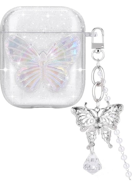 1. Nesil / 2. Nesil Için Kılıf Kelebek Figürlü Parıltılı Şeffaf [ 1/2 ile Uyumlu Kılıf - Renksiz]