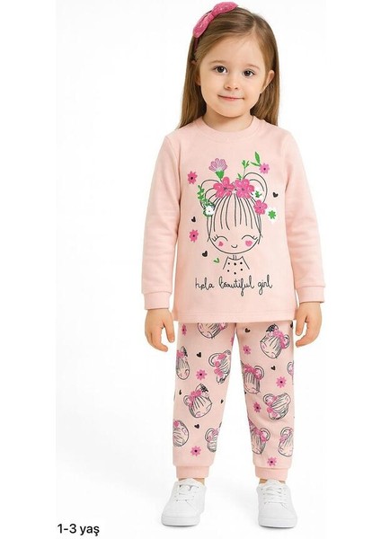 Ekru Çiçekli 1-3 Yaş Çocuk Alt Üst Takım