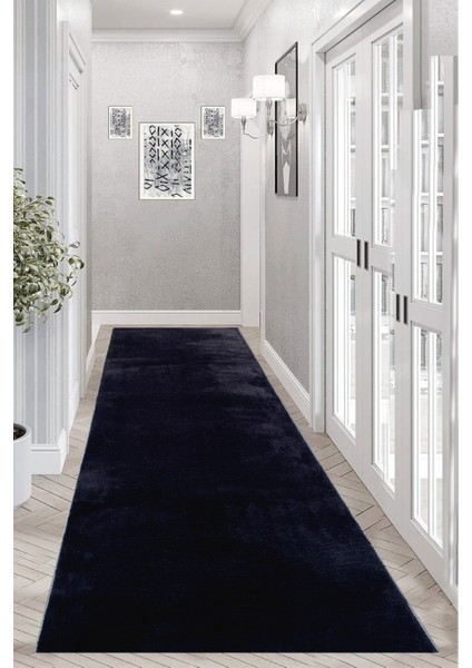 Yıkanabilir Post Peluş Kaymaz Taban Siyah Kesme Yolluk Halı