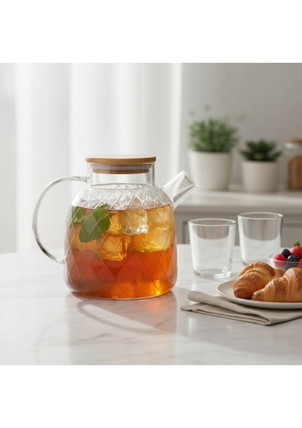 Bambu Kapaklı Cam Sürahi / Çok Amaçlı Cam Demlik 3,6 Litre indirimleri