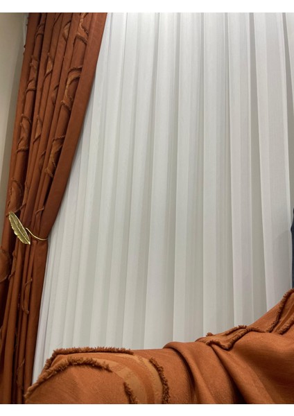 Taç Soft Bambu Ağır Gramajlı Şantuklu 1/3 Kat Sık Pileli Tül Perde Her Odaya Uygun Ütü Istemeyen