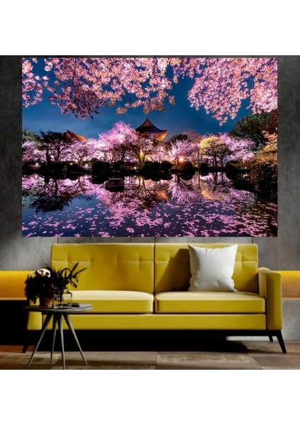 Çiçek ve Göl Manzaralı Sanatsal Dekoratif Duvar Tablosu (35X50 Cm)