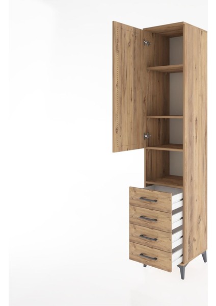 Hyperion Dolap 4 Raflı 4 Çekmeceli Tek Kapaklı 44X44X221 Çam-Çam fırsatları