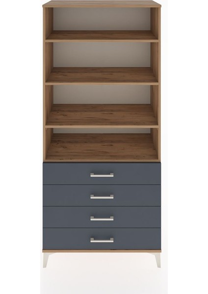 Hyperion Dolap 4 Raflı 4 Çekmeceli 88X44X195 Çam-Antrasit