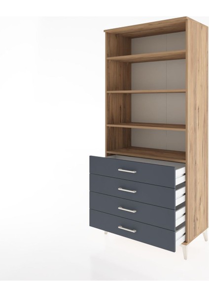 Hyperion Dolap 4 Raflı 4 Çekmeceli 88X44X195 Çam-Antrasit fırsatları