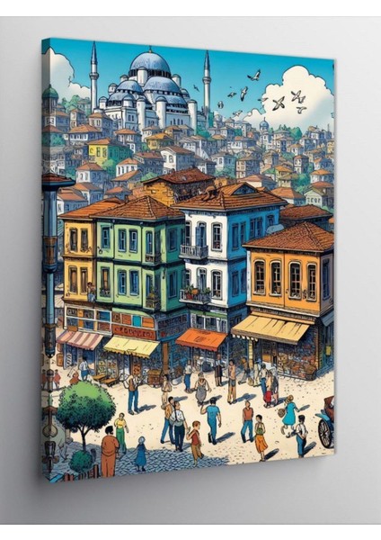 Kanvas Tablo Istanbul'da Bir Semt, 70CM x 100CM