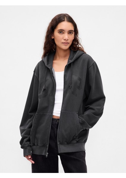 Erkek Siyah Vintagesoft Arch Gap Logo Tam Fermuarlı Sweatshirt fırsatları