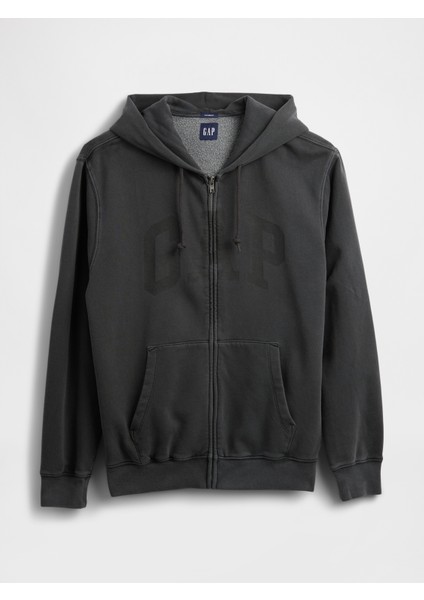 Erkek Siyah Vintagesoft Arch Gap Logo Tam Fermuarlı Sweatshirt