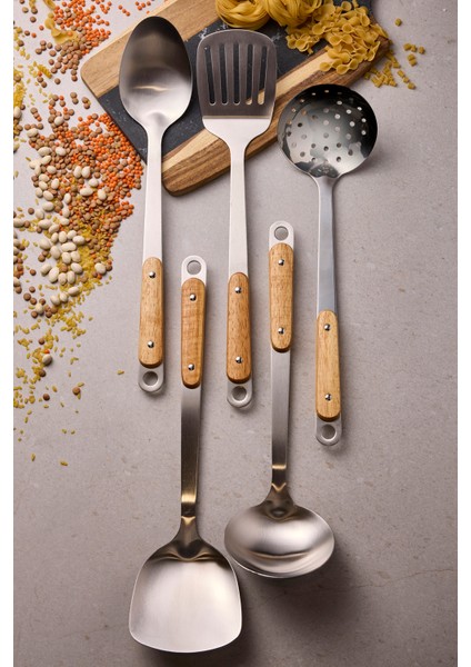 Gaia Silver Ahşap Saplı 5 Parça Servis Seti 18/10 Paslanmaz Çelik modelleri