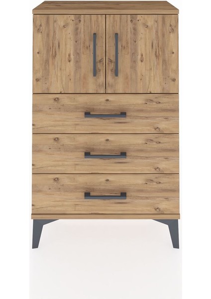 Arges Komodin Tek Raflı 3 Çekmeceli 2 Kapaklı 60X30X96 Çam-Çam
