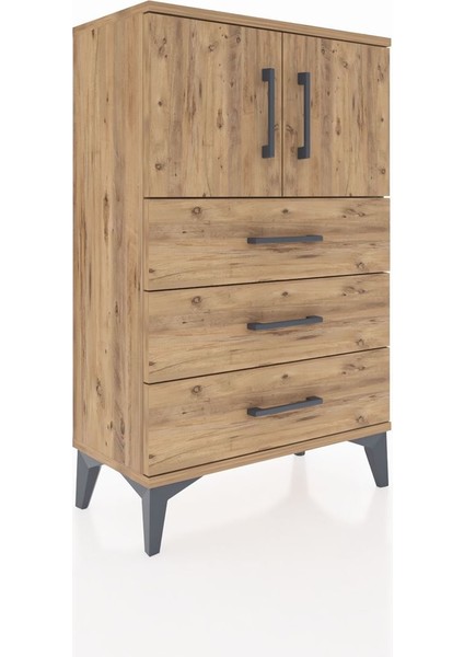 Arges Komodin Tek Raflı 3 Çekmeceli 2 Kapaklı 60X30X96 Çam-Çam fiyatları
