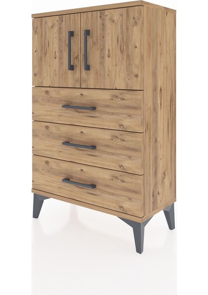 Arges Komodin Tek Raflı 3 Çekmeceli 2 Kapaklı 60X30X96 Çam-Çam modelleri