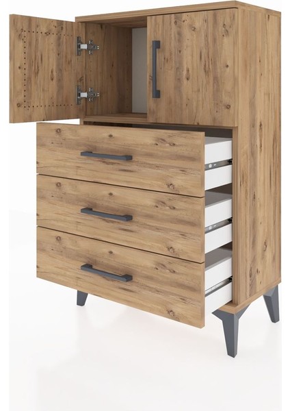 Arges Komodin Tek Raflı 3 Çekmeceli 2 Kapaklı 60X30X96 Çam-Çam fırsatları