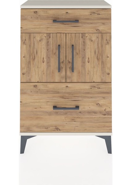 Arges Komodin Tek Raflı 2 Çekmeceli 2 Kapaklı 60X30X96 Aytaşı-Çam