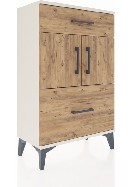 Arges Komodin Tek Raflı 2 Çekmeceli 2 Kapaklı 60X30X96 Aytaşı-Çam fiyatları