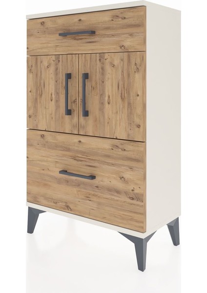 Arges Komodin Tek Raflı 2 Çekmeceli 2 Kapaklı 60X30X96 Aytaşı-Çam modelleri