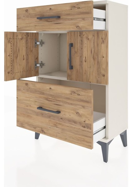 Arges Komodin Tek Raflı 2 Çekmeceli 2 Kapaklı 60X30X96 Aytaşı-Çam fırsatları