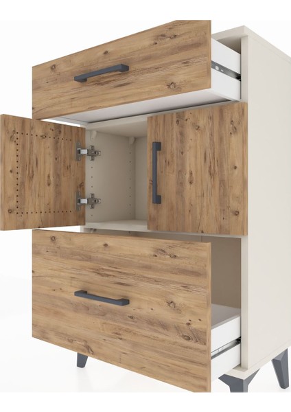 Arges Komodin Tek Raflı 2 Çekmeceli 2 Kapaklı 60X30X96 Aytaşı-Çam indirimleri