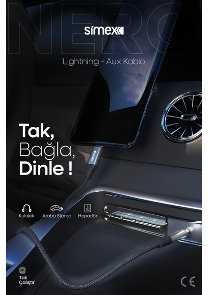 Iphone Lightning To 3.5mm Kumaş Aux Ses Kablosu Stereo Destekli 1.1m Nero fiyatları