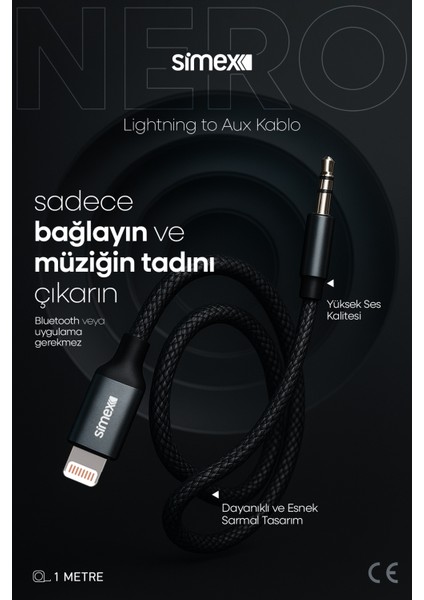 Iphone Lightning To 3.5mm Kumaş Aux Ses Kablosu Stereo Destekli 1.1m Nero modelleri
