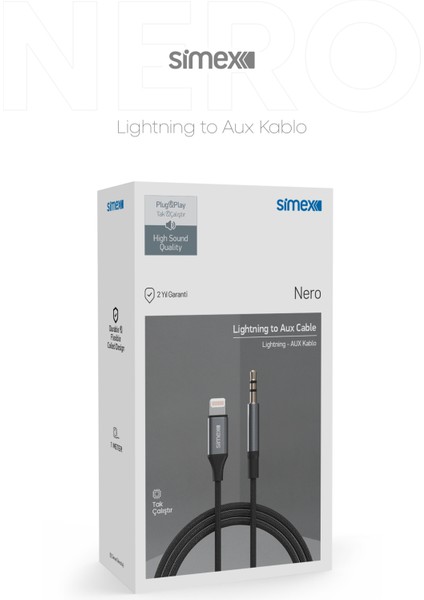 Iphone Lightning To 3.5mm Kumaş Aux Ses Kablosu Stereo Destekli 1.1m Nero