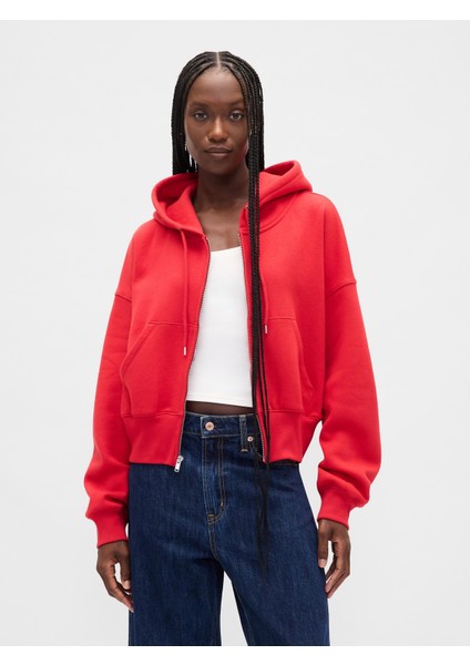 Kadın Kırmızı Vintagesoft Fermuarlı Wedge Sweatshirt