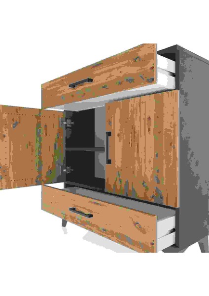 Arges Şifonyer 2 Raflı 2 Çekmeceli 2 Kapaklı 88X30X96 Antrasit-Çam indirimleri