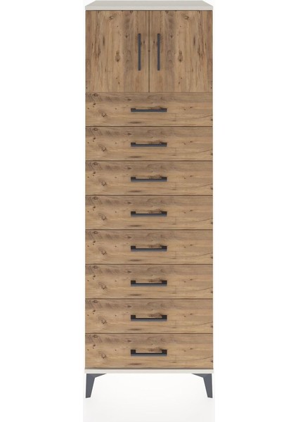 Hyperion Dolap Tek Raflı 8 Çekmeceli 2 Kapaklı 60X44X182 Aytaşı-Çam