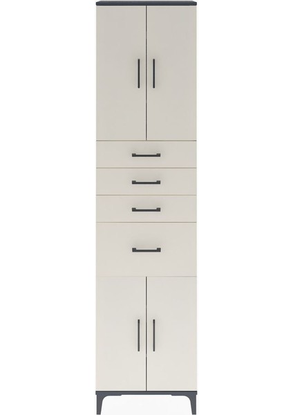 Arges Dolap 5 Raflı 4 Çekmeceli 4 Kapaklı 60X30X243 Antrasit-Aytaşı