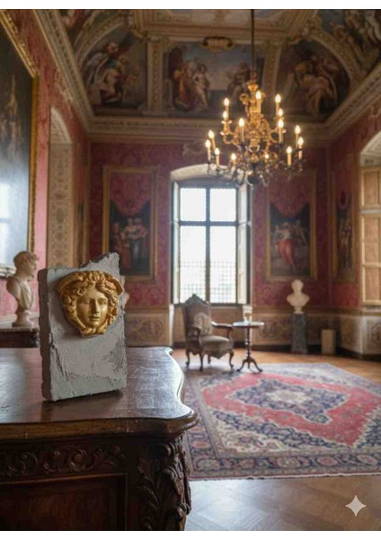 Altın Medusa Baş Figürü – El Yapımı Beton Heykel | Antik Lüks Dekor | Rky Studio Özel Seri modelleri