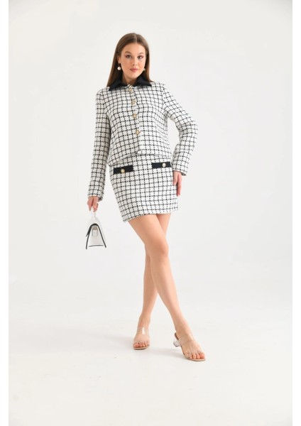 Kadın Blazer Ceket Garni Detay Uzun Blazer Ceket Beyaz - KRN026